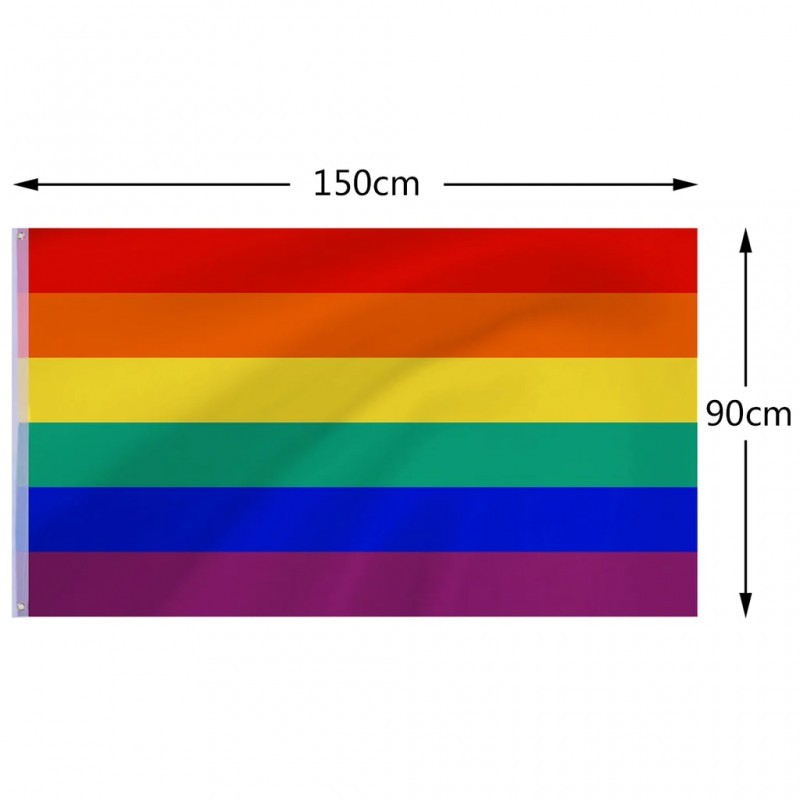 Varavīksnes Pride karogs 90 x 150 cm ar staba piedurkni — LGBT geju lesbiešu karogi