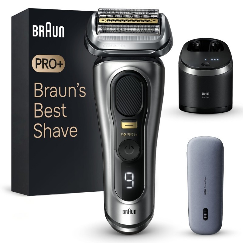 Braun Series 9 Pro+ 9577cc skuveklis, ar tīrīšanas un uzlādes staciju + uzlādes futrāli