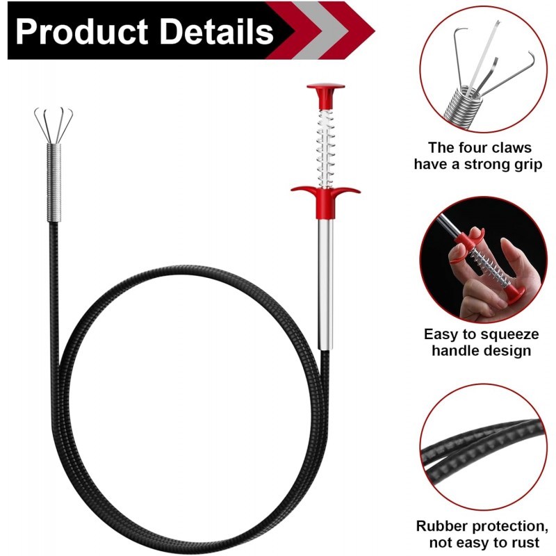 Vamzdžių valymo spiralė 3m - prietaisas vamzdžiams valyti su čiuptuvu