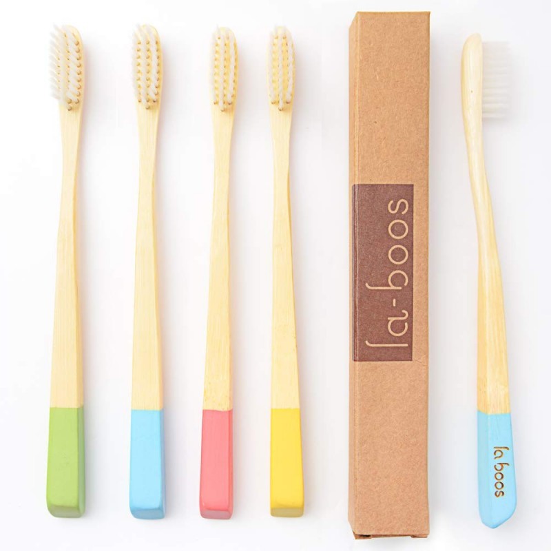 4 gab. bambusa zobu birstes LaBoos - mīkstu saru bambusa zobu birste zobiem