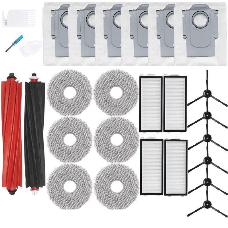 25 daļu piederumu komplekts Roborock Qrevo robotizētajiem putekļsūcējiem, filtriem, birstēm, lupatiņām, maisiņiem